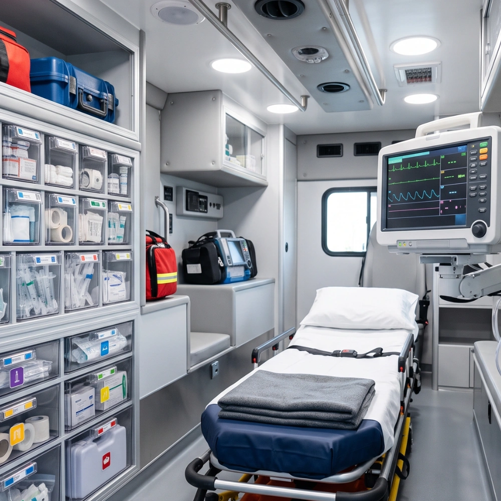 Fully equipped ambulance interior in Bali