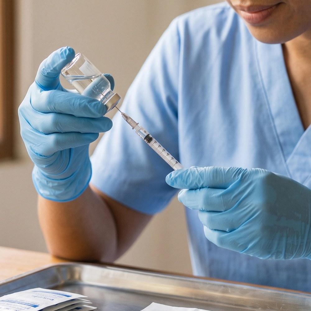 Doctor preparing a tetanus shot for a wound care patient in Bali