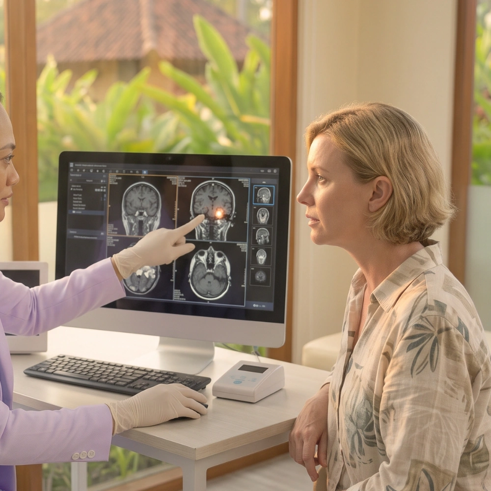 ENT specialist providing a diagnosis at a clinic in Bali