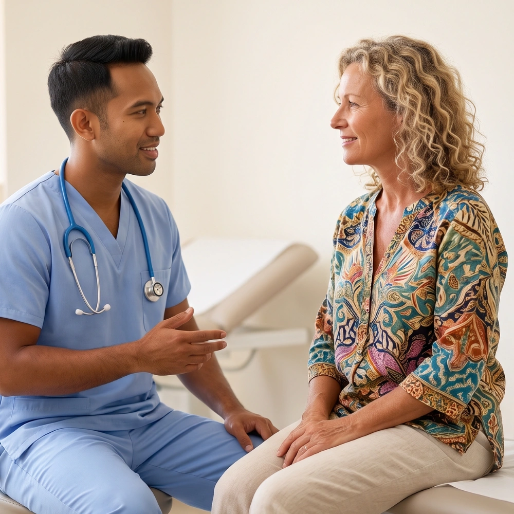 Doctor conducting a follow-up visit at a clinic in Bali