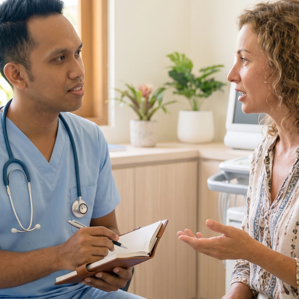 Doctor conducting a health assessment at a clinic in Bali