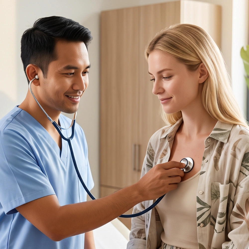 Doctor performing a general health check-up at a clinic in Bali
