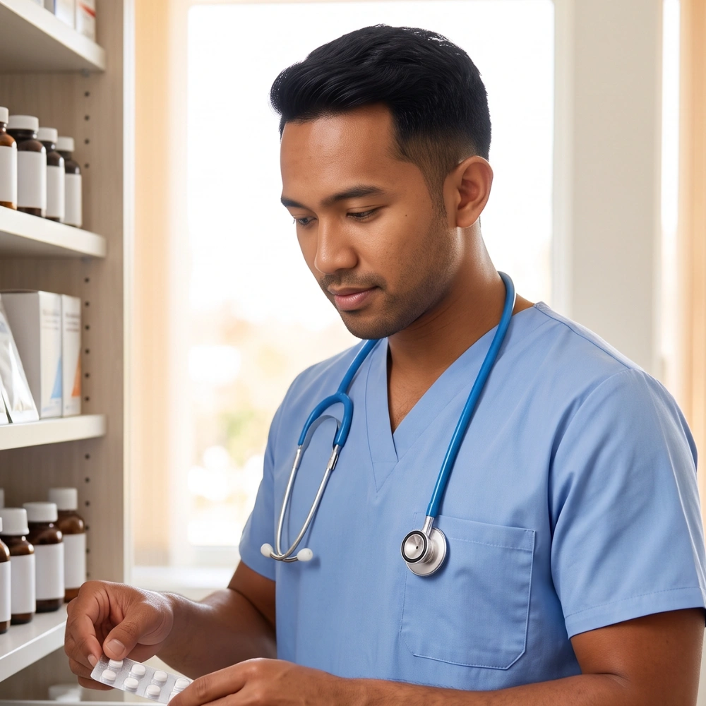Doctor providing an on-the-spot prescription at a clinic in Bali