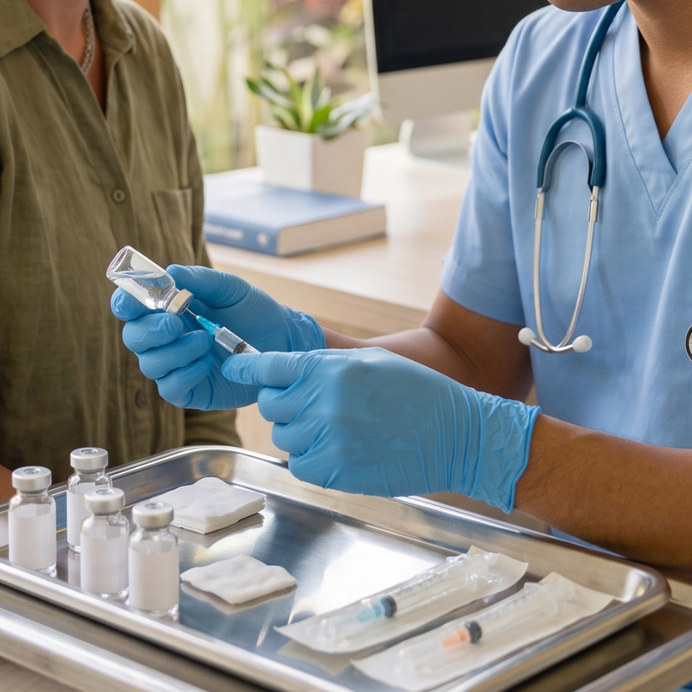 Doctor preparing a vaccination at a clinic in Bali