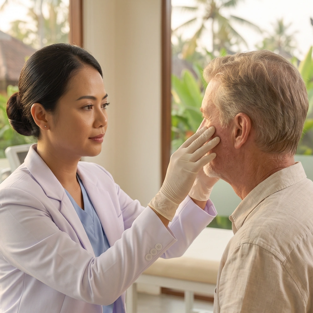 ENT specialist treating sinusitis at a clinic in Bali