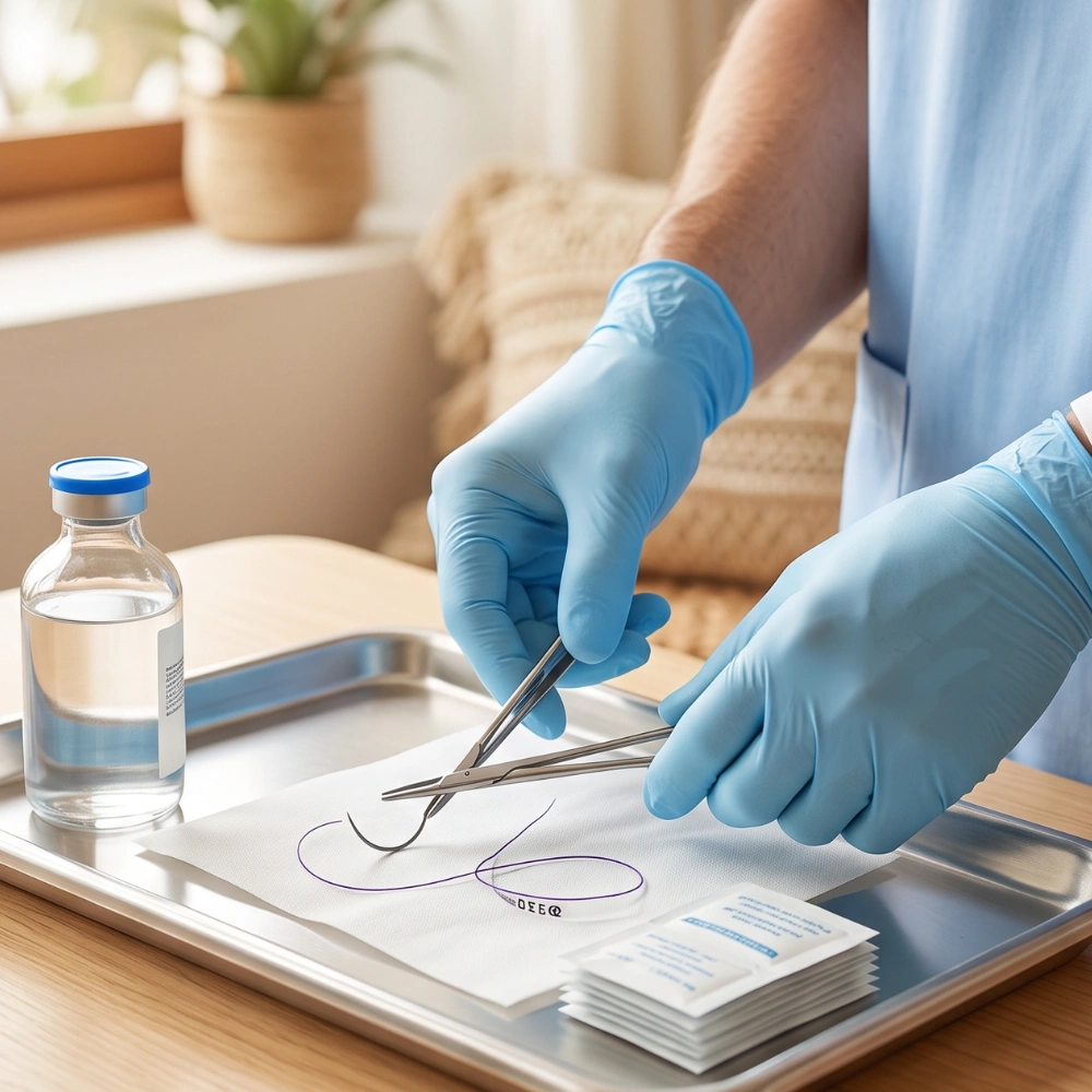 Sterile suturing kit prepared for on-site wound treatment in Bali