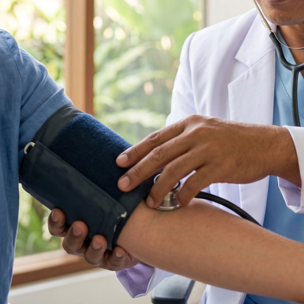 Internist managing a chronic condition at a clinic in Bali