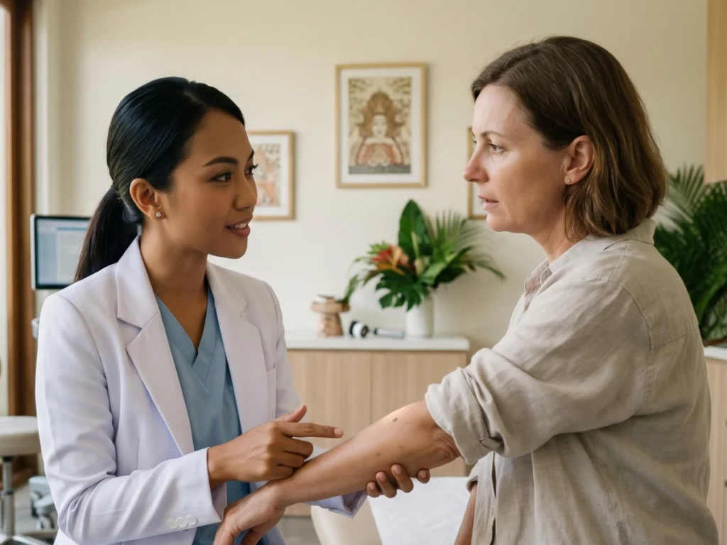 Dermatologist consulting a patient at a clinic in Bali