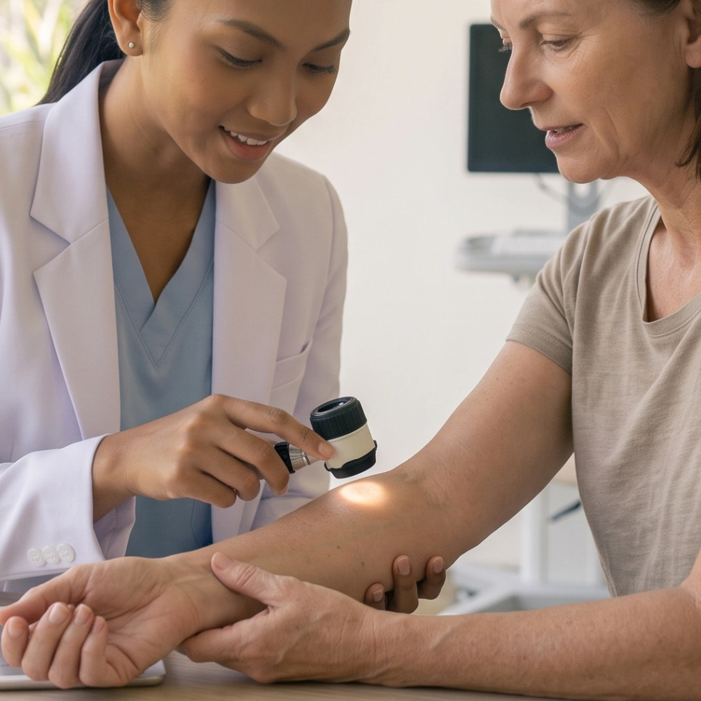 Dermatologist conducting a private skin assessment in Bali
