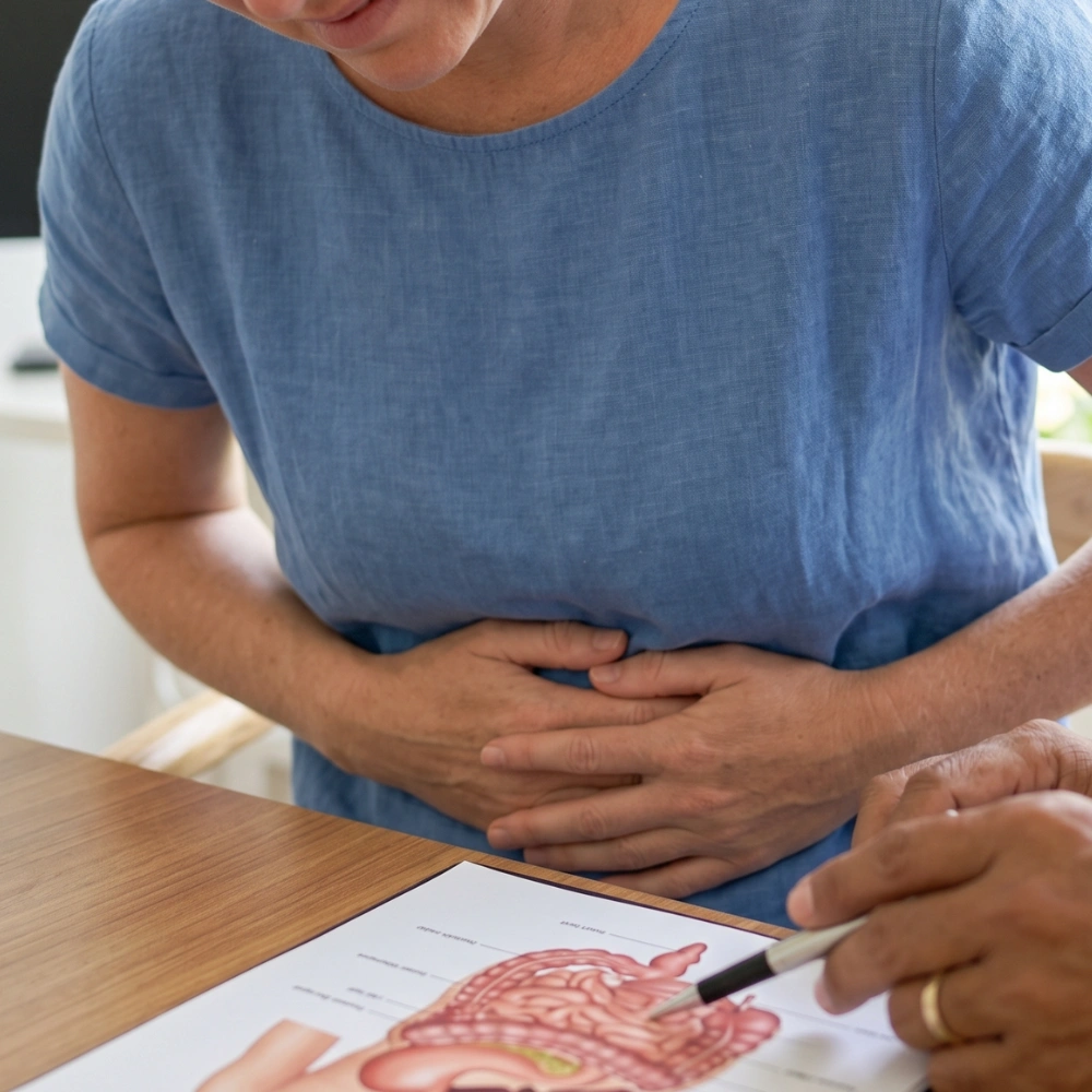Internist consulting a patient about digestive issues in Bali