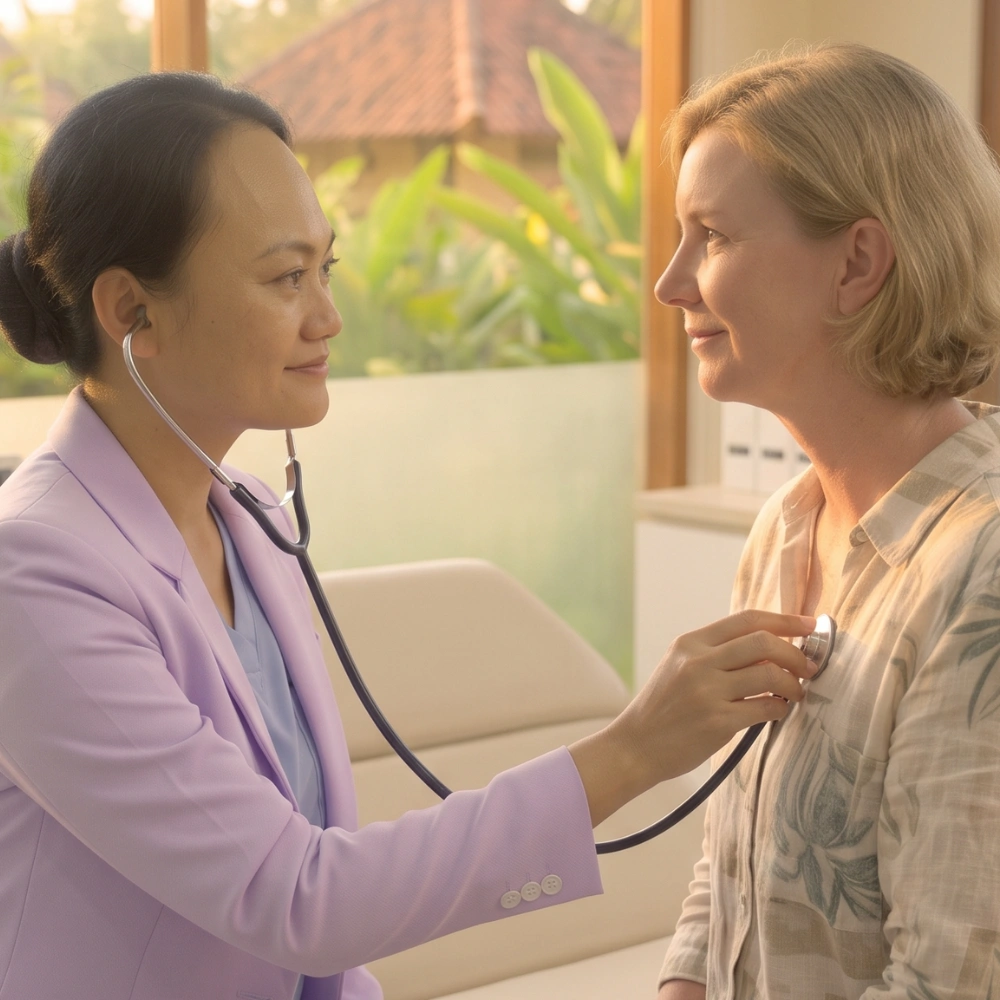 ENT specialist providing follow-up care at a clinic in Bali