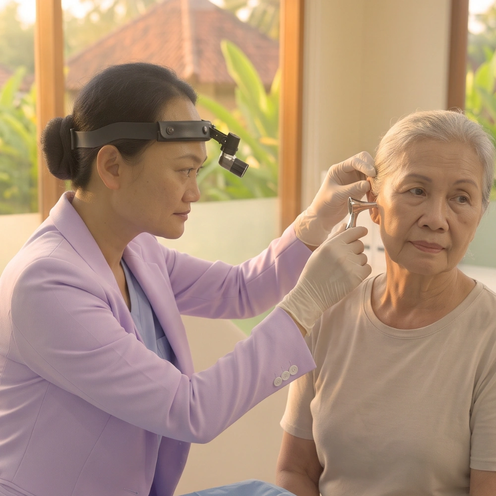 ENT specialist providing on-the-spot treatment in Bali